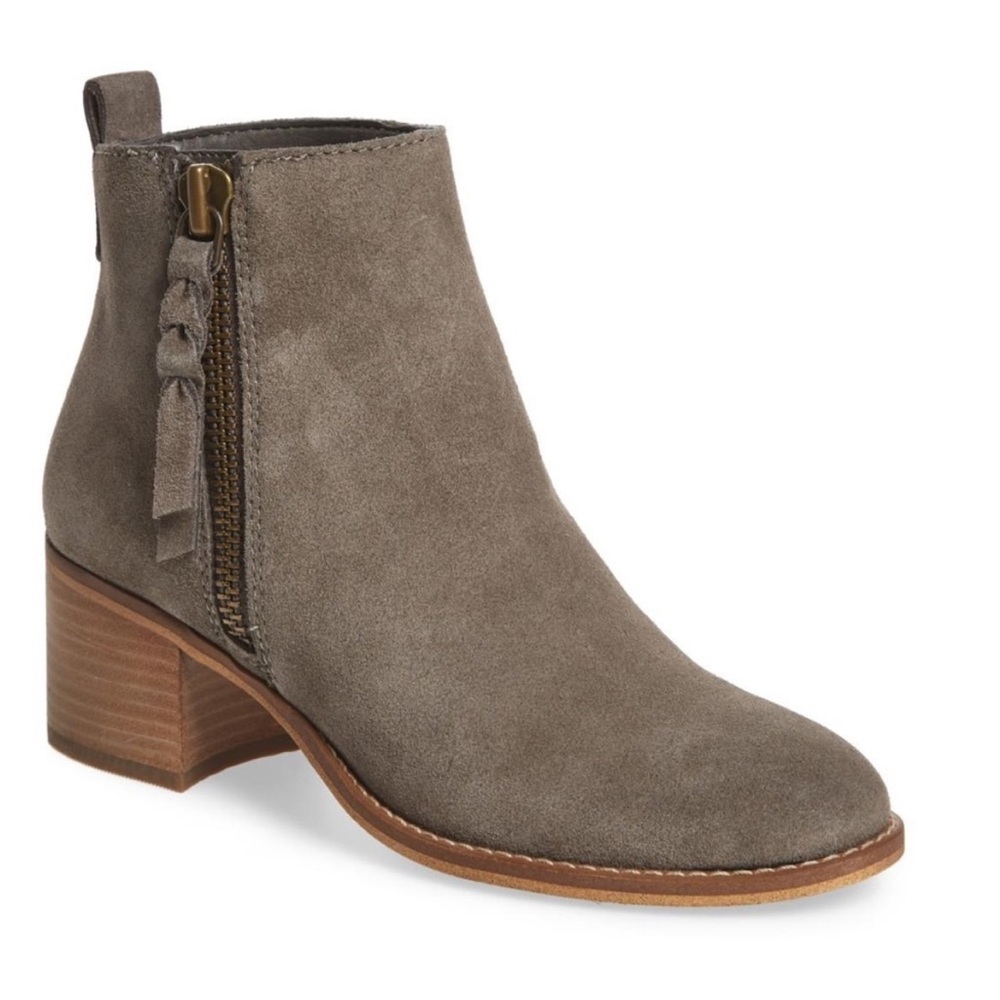 BP. Nordstrom Grey Leather Suede Block Heel Booties with Braided Rope Zipper